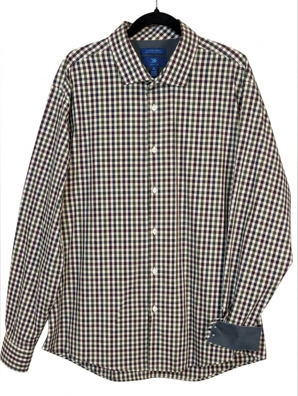 Egara Mens XXL Non Iron Slim Fit Dress Shirt Gingham Plaid Long Sleeve Button Up